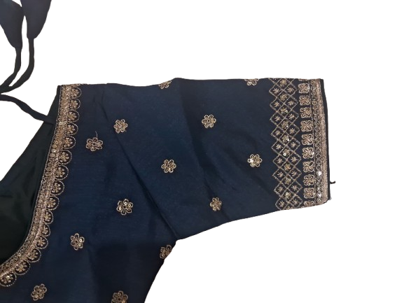 V-Neck Readymade Blouse, Jacquard and Silk, Embroidered, Bridal Wear Green