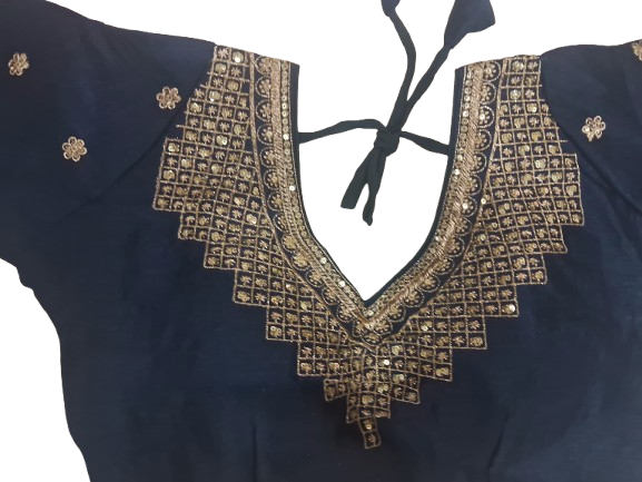 V-Neck Readymade Blouse, Jacquard and Silk, Embroidered, Bridal Wear Green