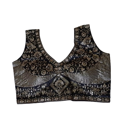 Embroidered V-Neck Sleeveless Blouse, Padded
