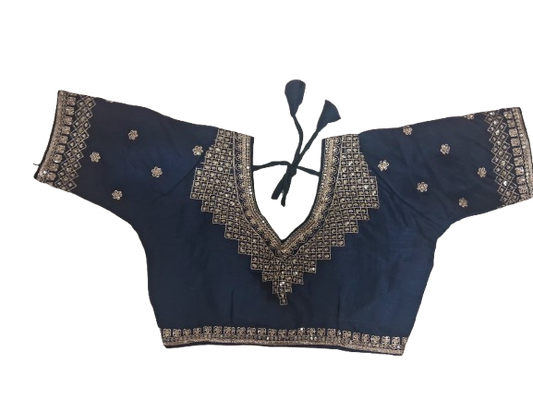 V-Neck Readymade Blouse, Jacquard and Silk, Embroidered, Bridal Wear Green